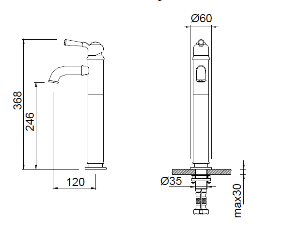 BOCCHİ Burlington Siyah Yüksek Lavabo Bataryası 1004-0002-AB