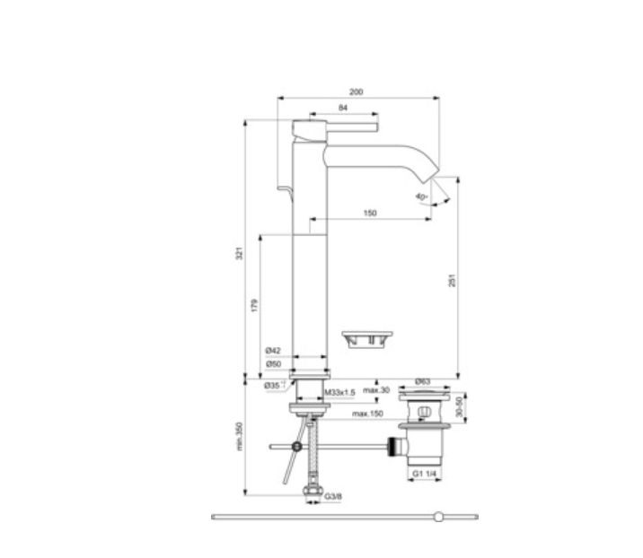 İdeal Standard BC194AA Ceraline Yüksek Lavabo Bataryası-Chrome-Sifon Kumandalı