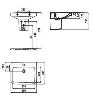 Creavit LR060 Lara 60 cm Yarım Ayak Lavabo