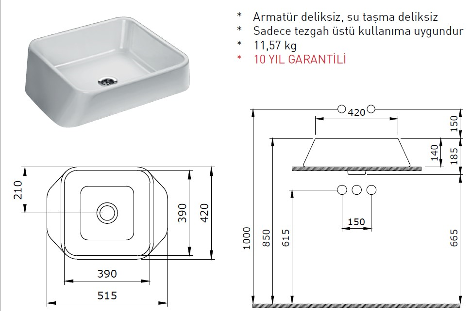 Bocchi Firenze  Çanak Lavabo Mat Kahve 1005-025-0125