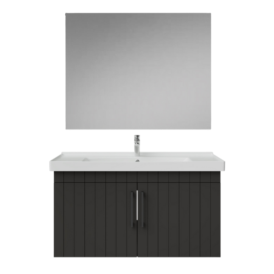Creavit D20 Kapaklı Lavabo Dolabı Düz Ayna Takımı Antrasit Lake 100 cm