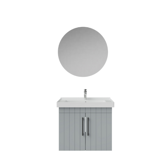 Creavit D20 Kapaklı Lavabo Dolabı Takımı Düz Ayna Gri Lake 65 Cm