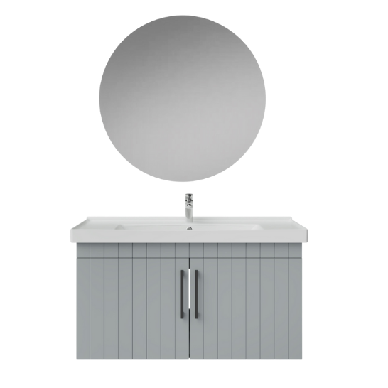 Creavit D20 Kapaklı Lavabo Dolabı Yuvarlak Ayna Takımı Gri Lake 100 Cm