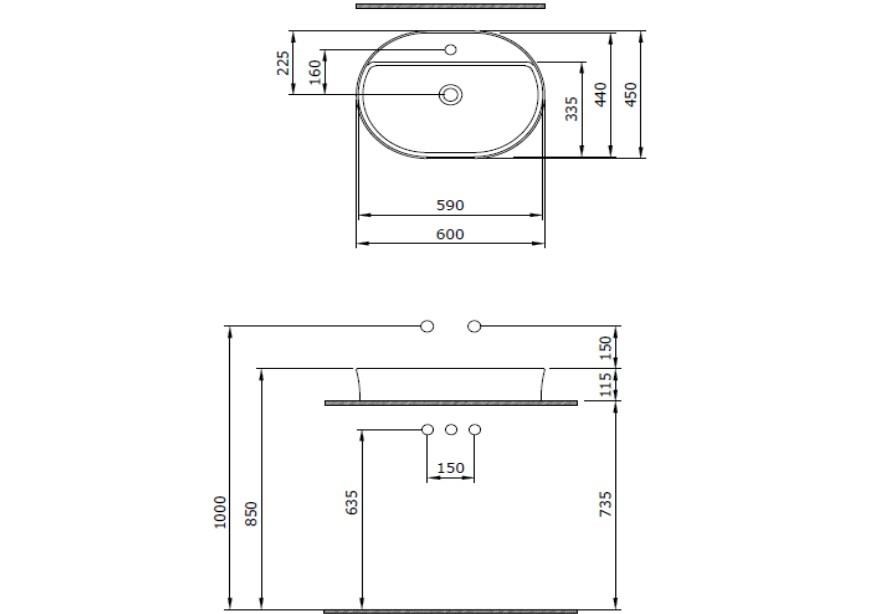 Bocchi Sottile Slim Line Oval Batarya Banklı Lavabo 60x45 cm Mat Gri 1600-006-0126