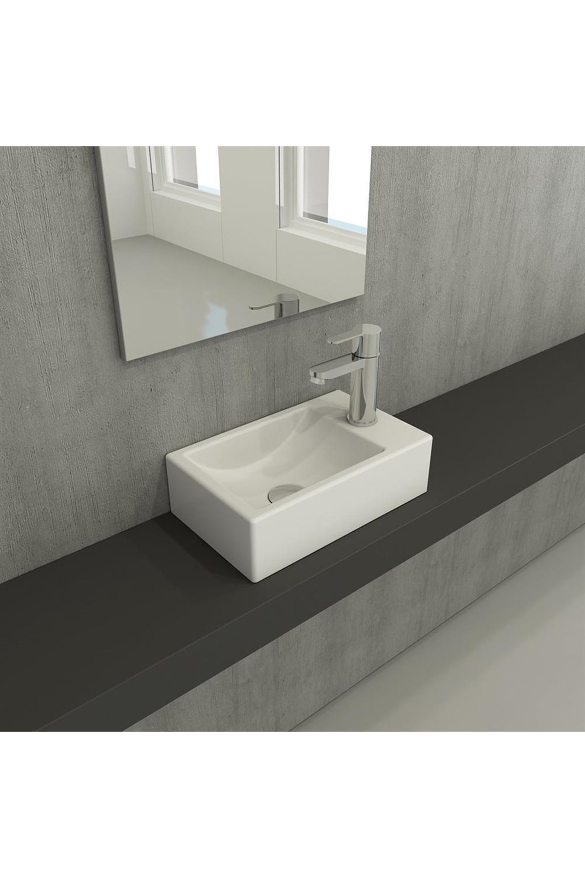 Bocchi 1419-002-0126 Milano Dar Sağ Lavabo 37 Cm Mat Beyaz