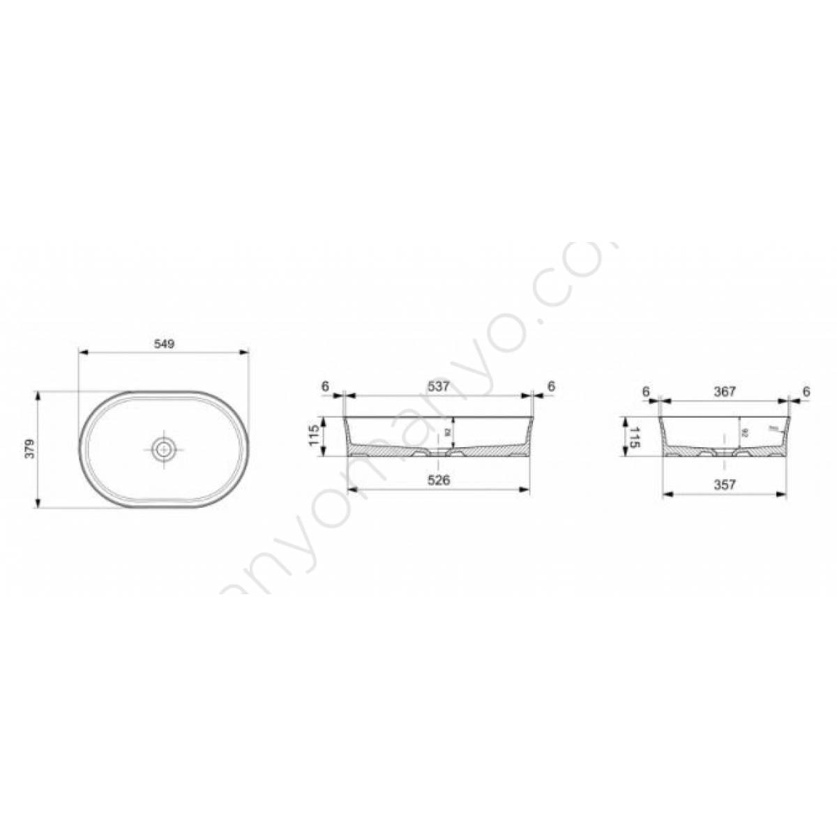 Bocchi Vessel Oval Lavabo 55x38 cm Parlak Beyaz 1521-001-0125