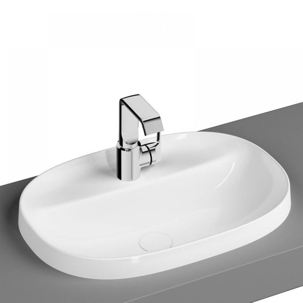 Frame Armatür bantlı tezgah üstü oval lavabo, 56 cm Mat beyaz