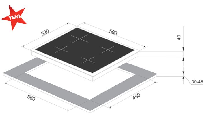 FRANKE NEW SQUARE BLACK GLASS OCAK FHNS 604 4G BK C