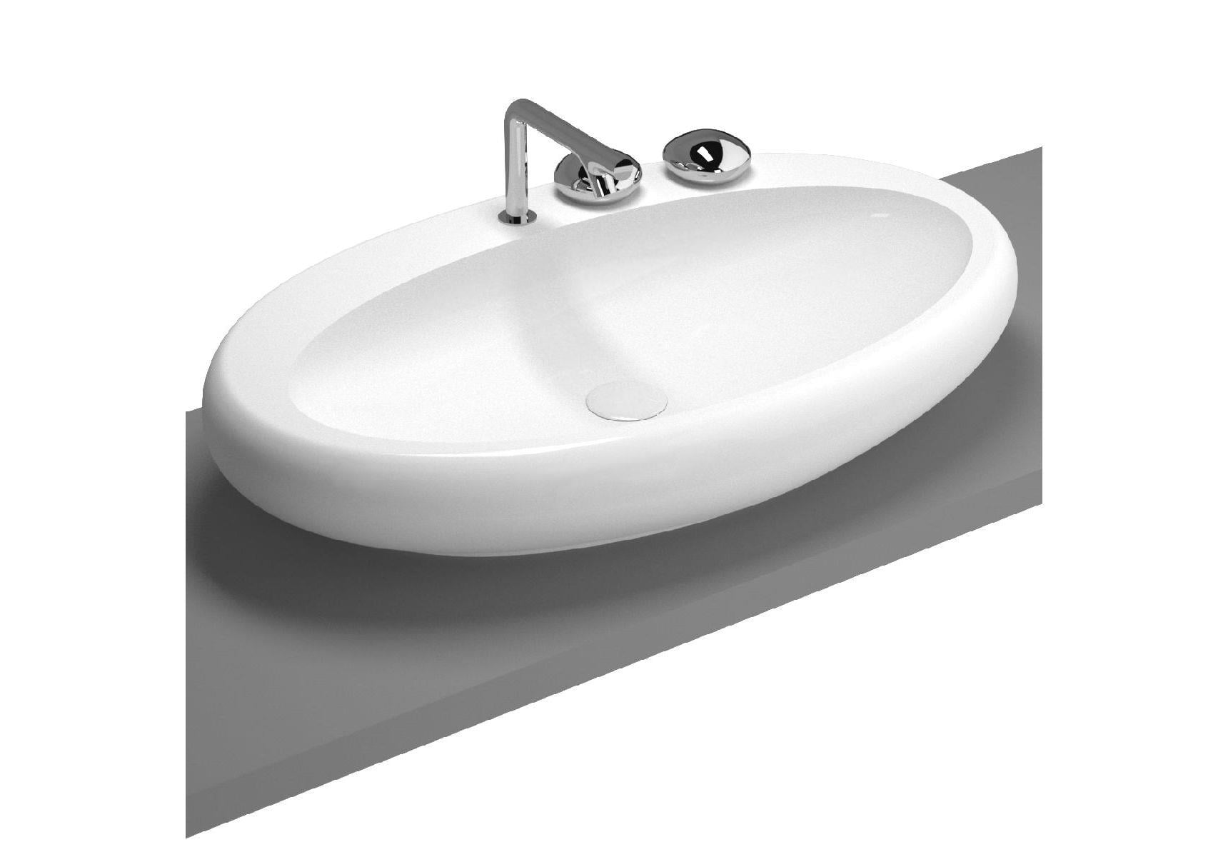 İstanbul Oval çanak lavabo, 85 cm Beyaz, 3 armatür delikli,
