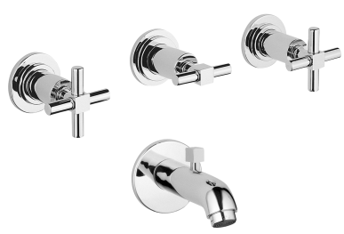 Juno Ankastre banyo bataryası (el duşu çıkışlı-sıva üstü grubu) krom