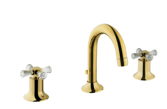 Juno Crystals from Swarovski  Lavabo bataryası (3 delikli lavabolar için-sifon kumandalı) altın
