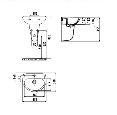 CREAVİT Yarım Ayaklı Lavabo Oval 36x45 Cm Tp145