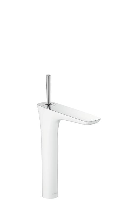 PuraVida . Tek Kollu Lavabo Bataryası 240  Bas  Aç Gider Seti ve Çanaklar için 600 mm Bağlantı Hortumları ile Beyaz/Krom