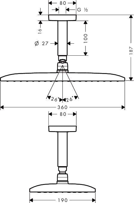 Raindance E 360 Air 1jet Tepe Duşu (100mm Tavan Bağlantısı ile) Krom