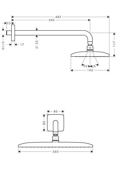 Raindance E 360 Air 1jet Tepe Duşu (390 mm duş dirseği ile) Krom