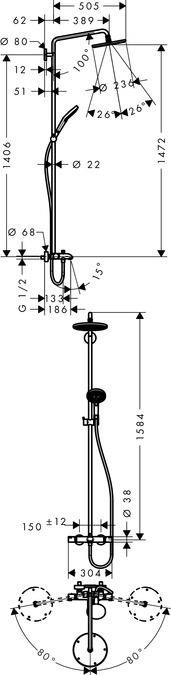 Raindance Select S 240 Küvet İçin Duş Kolonu Dönebilir 450 mm Duş Dirseği İle Krom