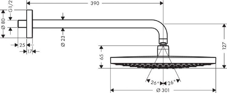 Raindance Select S 300 2jet Tepe Duşu 390 mm Duş Dirseği İle Birlikte Beyaz Krom