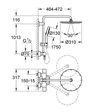 Rainshower® System 310 Duvara Monte Termostatik Duş Bataryalı Duş Sistemi Krom