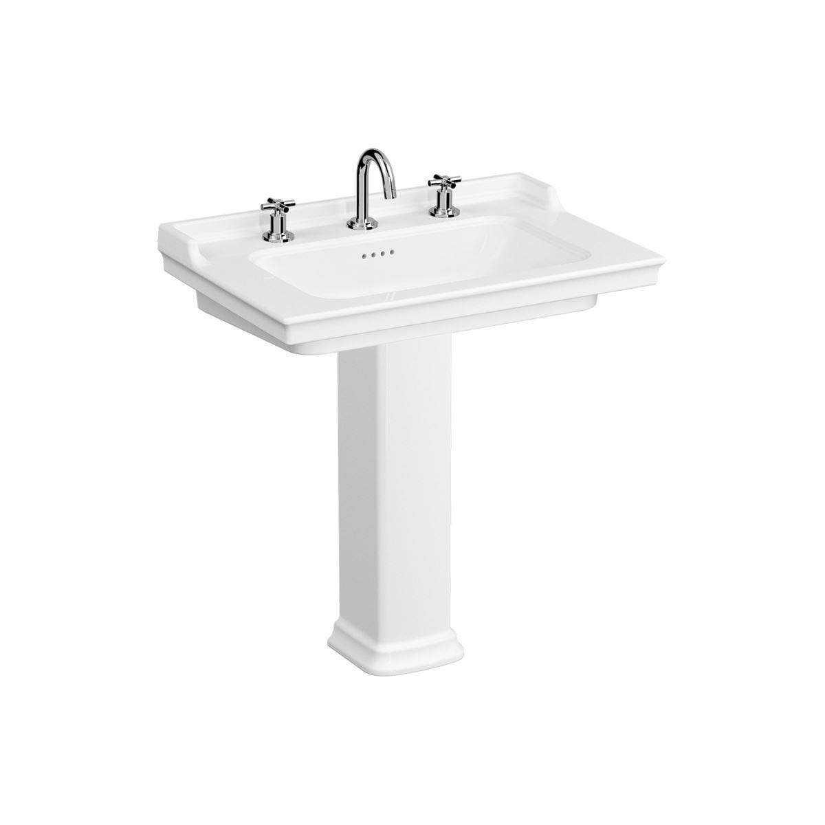Valarte Etajerli 3 Armatür Delikli Kolon Ayaklı Lavabo 80 cm