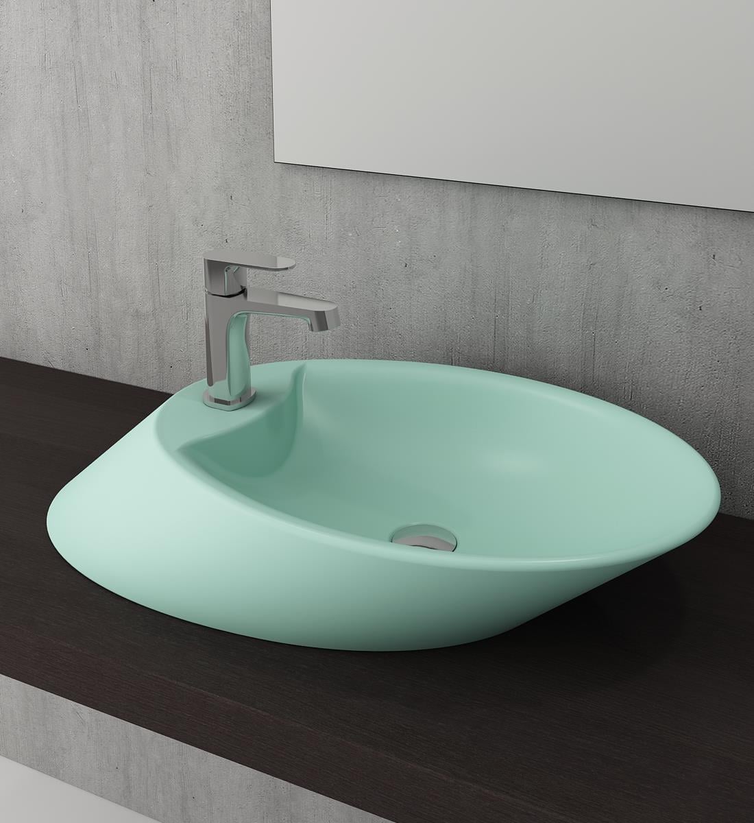 Bocchi 1021-033-0126 Vessel Batarya Banklı Çanak Lavabo 72 cm Mat Mint Yeşil