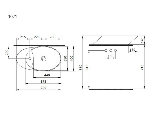 Vessel 1021-032-0126 Batarya Banklı Çanak Lavabo 72 cm Mat Somon