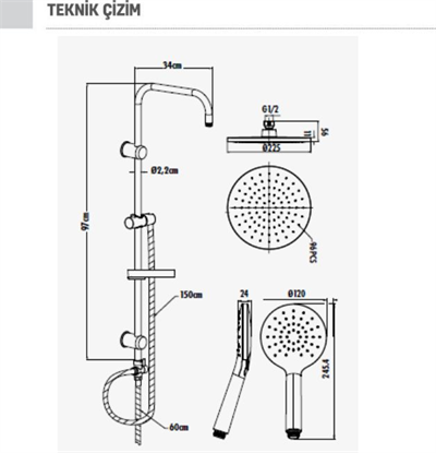 CREAVİT SH640 Yağmurlama Robot Tepe Duş Başlığı Seti