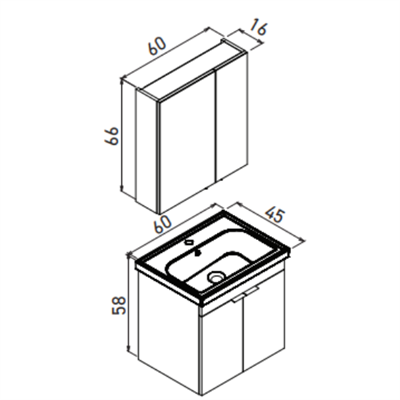 Orka Desna 60 cm Takım Ayna Dolaplı beyaz