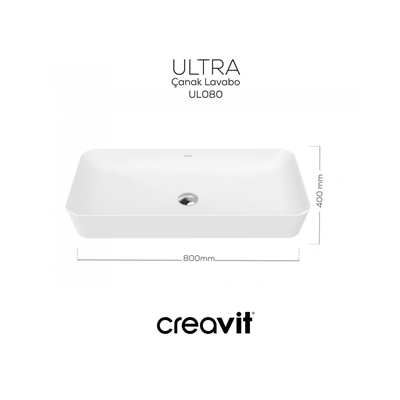 CREAVİT UL080 Ultra Tezgah Üstü Lavabo Beyaz 80 cm