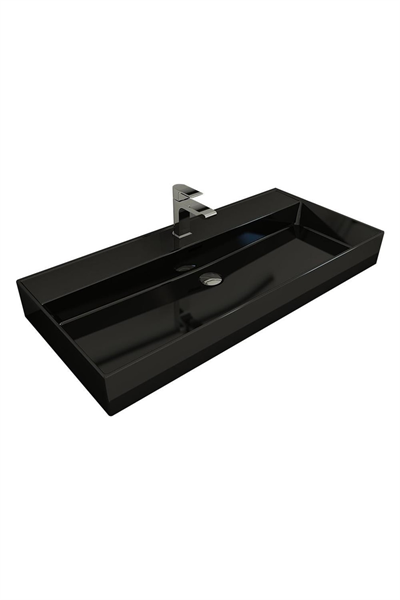 Bocchi 1378-005-0126 Milano Tezgah Üstü Lavabo 100 Cm Parlak Siyah