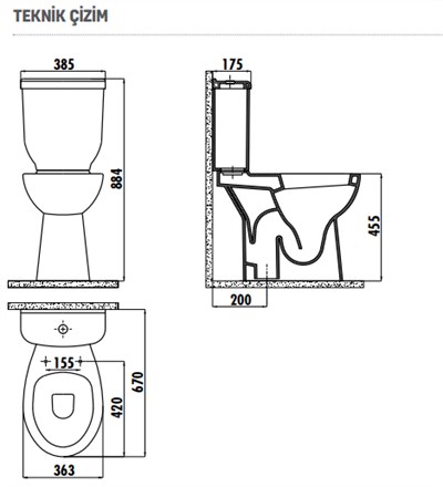 Creavit BD305 Bedensel Engelli Alttan Çıkışlı Klozet ve Kapak