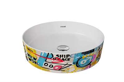 Creavit LP140 Loop Yuvarlak Çanak Lavabo Ø40 cm Grafiti Desen Uygulamalı