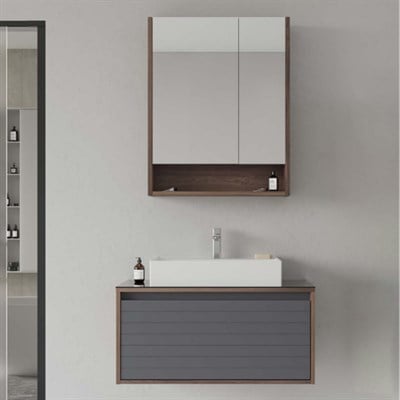 Orka Prato 80 Cm Banyo Dolabı Takımı Navaro Koyu Meşe Antrasit