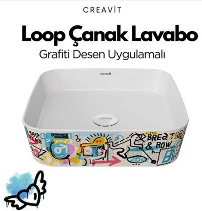 Creavit LP040 Loop Kare Çanak Lavabo 40 cm Grafiti Desen Uygulamalı