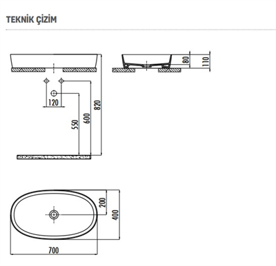 CREAVİT LP170 Loop Oval Çanak Lavabo 40x70 cm
