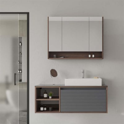 Orka Prato 120 cm Banyo Dolabı Takımı Navaro Koyuı Meşe Antrasit