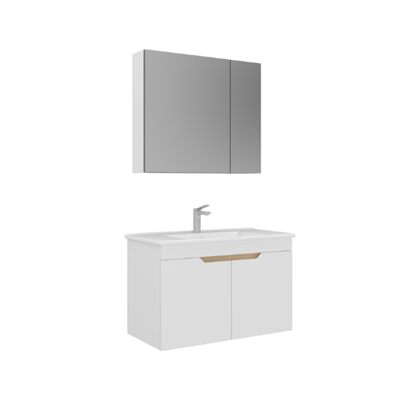 Orka Lena 85 cm Ayna Dolaplı Kapaklı Banyo Dolabı Takımı Mat Beyaz