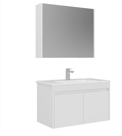 Orka Arno Kapaklı 85 cm Banyo Dolabı Takımı Parlak Beyaz Armatür Hediyeli