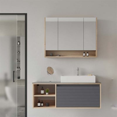 Orka Prato 120 cm Banyo Dolabı Takımı Legnana Açık Meşe Antrasit