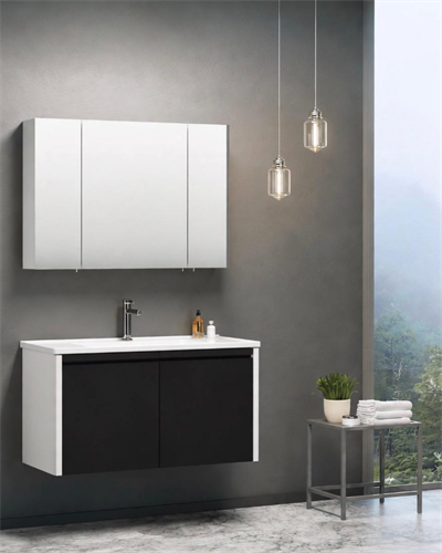 Orka Terme 100 CM Kapaklı Banyo Dolabı Takım Parlak Siyah