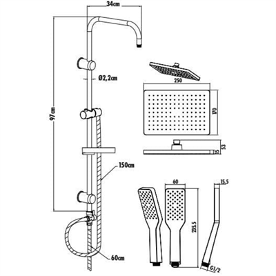 Creavit SH630SM Kolon Duş Sistemi (Kendinden Temizleyici Kare)-Siyah