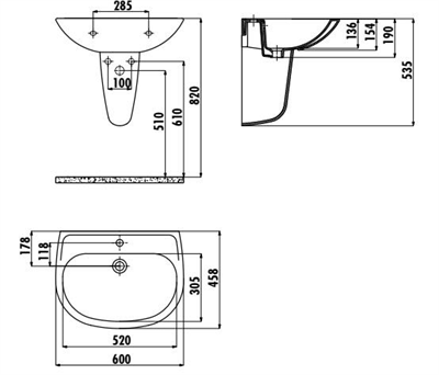 Creavit SD060 Sedef Tam Ayak Lavabo 60 cm