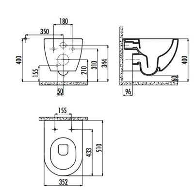 Creavit FE322 Rim-Off Kanalsız Klozet ve Yavaş Kapanır Klozet Kapağı-Kömür Karası