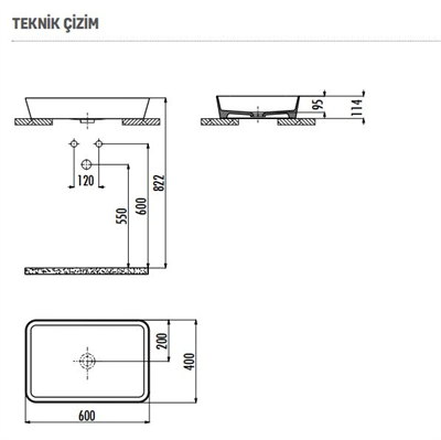 CREAVİT Loop 40x60 cm Tezgah Üstü Çanak Lavabo LP060