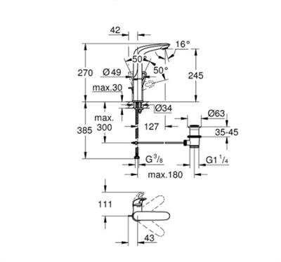 Grohe 23569003 Eurostyle  Tek kumandalı lavabo bataryası  L Boyut 
