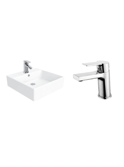 Creavit NX256 Next Tezgah Üzeri Lavabo 50x50 cm Ve Luna LN1500 Lavabo Bataryası