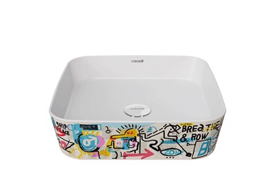 Creavit LP040 Loop Kare Çanak Lavabo 40 cm Grafiti Desen Uygulamalı