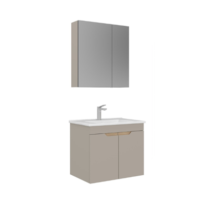 Orka Lena 65 cm Ayna Dolaplı Kapaklı Banyo Dolabı Takımı Mat Çöl Beji