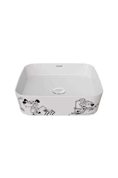 CREAVİT LP040 Kare Çanak Lavabo 40 cm Karikatür Desen Uygulamalı