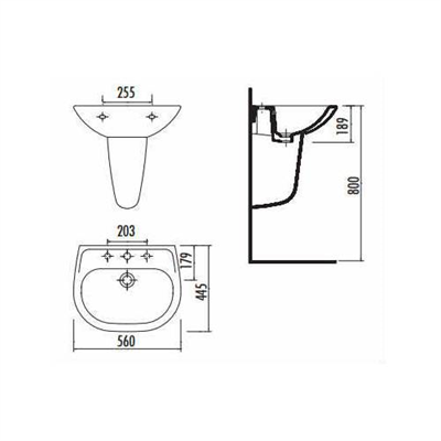 Creavit SD055 Sedef Yarım Ayak Lavabo 45X55 cm Beyaz