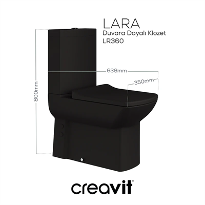 Creavit LR360 Lara Duvara Dayalı Klozet Seti Kömür Karası